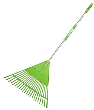 ORIENTOOLS Garten Laubrechen, Garten Rechen für Rasen Laub mit Faltbarer Griff 120 bis 165 cm Rechen 22 Starke Zinken Kunststoff Kopf Strauch Rechen Hellgrün