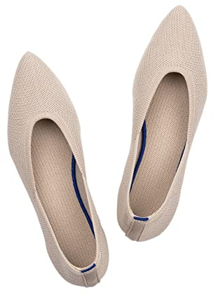 Frank Mully Femmes Bout Pointu Ballet Plat Tricot Chaussures Basses Chaussures Plates Confortables Slip on Flats Chaussures pour Femme Chaussures Classiques, Hellbraun, 37 EU