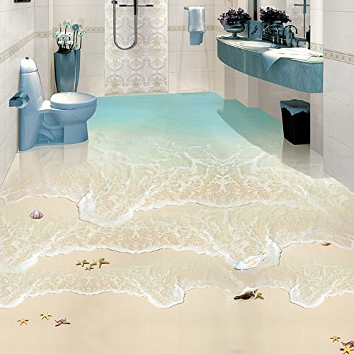 Selbstklebende Bodentapete Strand Meer Welle Foto Tapete 3D Bodenfliesen Wandbilder, 150 * 105 cm Selbstklebend Abnehmbarer Küchenbadboden Wasserdichter Boden, Epoxidharz