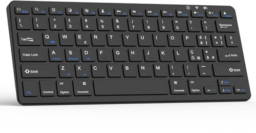 TQQ Tastiera Bluetooth Ricaricabile per iPad, Air, Pro, Mini, Samsung Tablet, Android, IOS e Windows, Tastiera Wireless, Nera