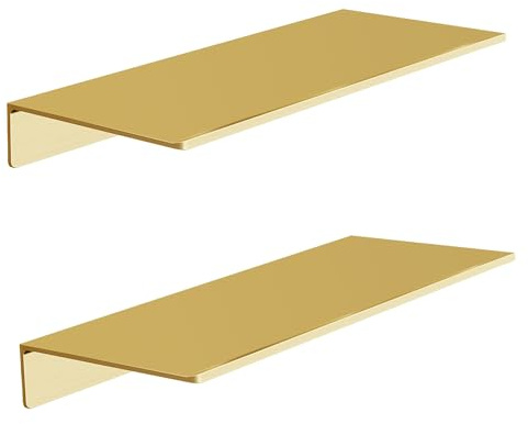 HNVNER Vägghyllor i metall, set med 2, borstad guld flytande hylla, 30 cm dekorativ hylla för foton, samlarföremål, vaser, prydnadssaker, hantverk, trofé, etc. Duschhylla, LX30J2