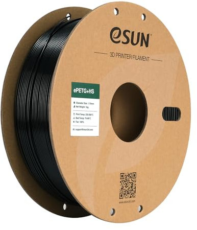 eSUN PETG Filament 1.75mm, PETG+HS Hochgeschwindigkeits 3D Drucker Filament, Maßgenauigkeit +/- 0.03mm, 1KG Spule (2.2 LBS) Schnelligkeit PETG für 3D High Speed Drucker,Einfarbig Schwarz