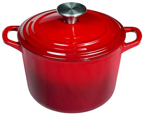 Flavehc Dutch Oven Topf mit Deckel 2,8 qt Gusseisen Dutch Oven für Brot Backen Rot Emaillierter Gusseisen Reistopf mit Griffen