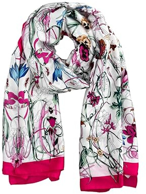 Rechteckiger Schal aus Satin, leicht und elegant, für Damen, mit Aufdruck und einfarbig, Artikelnummer 1530, fuchsia, Confezione da 1