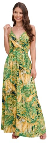 HEYPORK Damen Frühling Sommer Kleider Bequem Lässig Kleid Mode Elegant Röcke Frauen Bohème Print Langes Kleid Sexy V-Ausschnitt Halter Kleider(Grün, M)