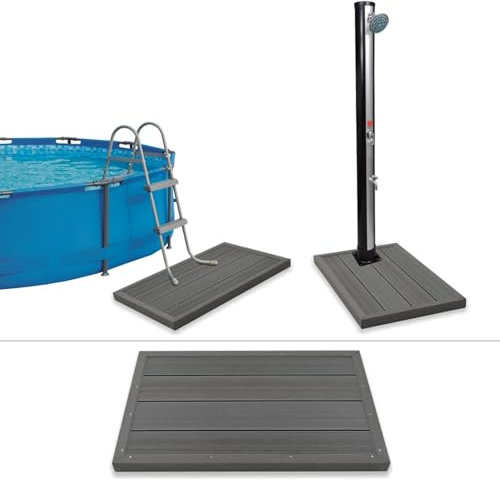 Sufrk Bodenelement für Solardusche Pooltreppe aus WPC, Bodenelement für Solardusche für Pool | inkl. Abdeckung | Gartendusche | Grundplatte | Montagematerial