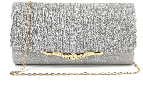 KBRPEY Damen Clutch Metallic Pailletten Abendtasche mit Abnehmbarer Kette Elegant Abendtasche Handtaschen Umschlagtasche Schultertaschen für Hochzeit Party Freizeit Date