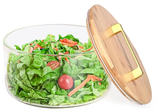 YUBAMIN Insalatiera grande in vetro con coperchio, 5600 ml, grande ciotola con coperchio per insalata, frutta, dessert, ciotola trasparente in vetro per zuppe numerose, mantiene il cibo fresco, adatta