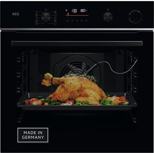 AEG Wifi Einbaubackofen, Serie 6 LED-Touchdisplay, Pyrolyse Selbstreinigung, 25% Dampfunterstützung: Außen Knusprig & Innen Saftig, Kerntemperatursensor für punktgenaues Garen, TR6PB50WSB