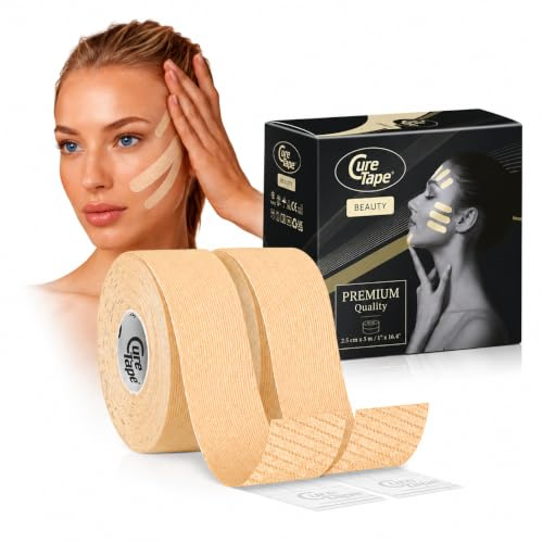 CureTape Cinta de Kinesiología CureTape Beauty | Cinta Antiarrugas | Lifting para tonificar, reafirmar y tensar la piel | Venda Piel sensible | Suave en la piel y resistente al agua (2x 2.5cm x 5m)