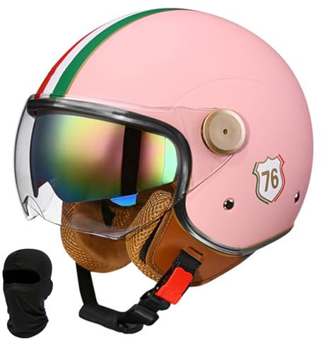 Beyswage 3/4 Rollerhelm Retro Motorrad Helm Jethelm Mit Doppelbrille Komfortfutter Chopper Helm Mit ECE Zulassung Motorradhelm Halbschale Für Erwachsener Herren Damen Vintage Motorradhelm