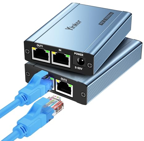 POE LAN Splitter Ethernet 1 auf 3, Yinker 1000Mbps LAN Netzwerk Splitter 3 Port RJ45 Verteiler für Cat5e/6/7/8 Kabel für POE IP Kamera