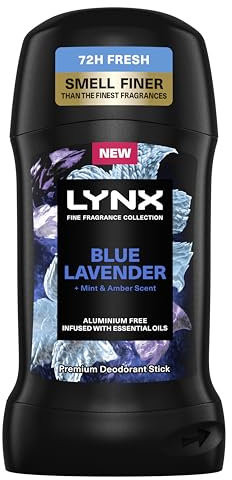 Lynx Fine Fragrance Collection Blue Lavender Premium Deodorant Stick for 72 hour odour protection, infused with lavender, mint & amber essential oils 50 ml