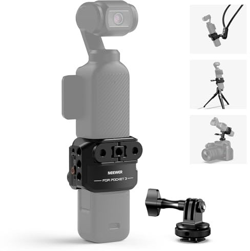 NEEWER Pocket 3 Käfig Gimbal Videoaufzeichnung Gerät aus Aluminiumlegierung mit Action Kamera Verlängerung Adapter, 1/4 Gewinde, Cold Shoe, kompatibel mit DJI Osmo Pocket 3 Creator Combo AC009