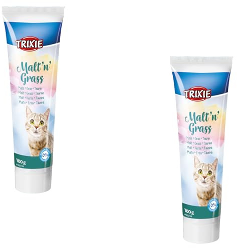 Trixie Malt’n’Grass Anti-Hairball | Pack Double | 2 x 100 g | Aliment complémentaire pour Chats | Favorise la Digestion et Aide à l’élimination des Poils ingérés | sans Sucre ajouté
