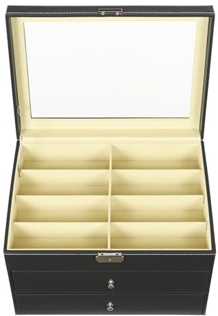 NoneDanGee Sonnenbrillen Aufbewahrungsbox, Großes Brillenbox zur Aufbewahrung von 24 Brillen, Brillen Schatulle mit Schloss und Schlüssel, Sonnenbrillen Präsentation Showcase, Brillenaufbewahrung