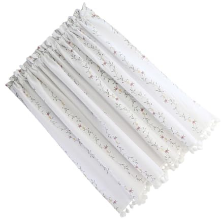 SOLUSTRE Rideau Court Floral Coton pour Cuisine et Salon Demi Voilage Élégant avec Design à Pompons Occultant pour Petites Fenêtres Installation Facile