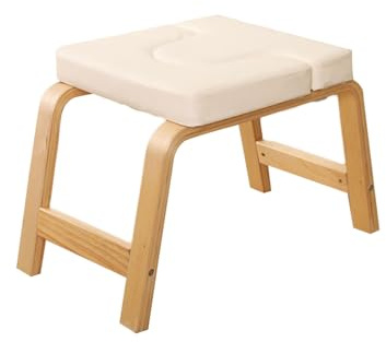 Yoga Inversion Chair,Wooden Upside Down Chair Bearing 200kg,Headstand Stool with Removable T-pad,for Balance Training(White)