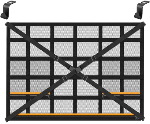 PeakQust Gepäcknetz Auto 90 × 65 cm, Car Luggage Net for Storage Autodach Gepäcknetz Decke Aufbewahrungsnetz mit Verstellbare Kreuzgurte und 3 unabhängige Reißverschlusstaschen
