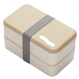 DHYUACN Caja De Madera Para Bento Fiambrera de doble capa for microondas, caja Bento for ensalada con sensación madera 1200ml, contenedor portátil for trabajadores y estudiantes