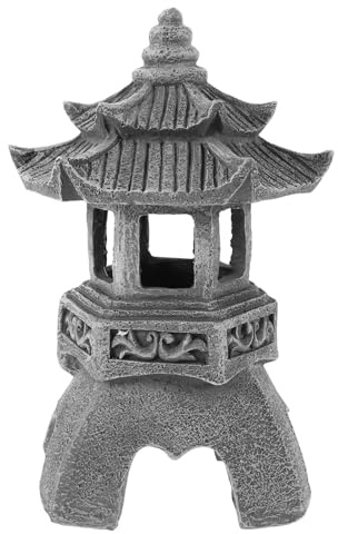 SEWACC Linterna Solar Pagoda de Resina para Jardín y Parque Decoración Asiática Zen Exterior Lámpara Japonesa sin Cable Estatua Duradera para Patio y Terraza