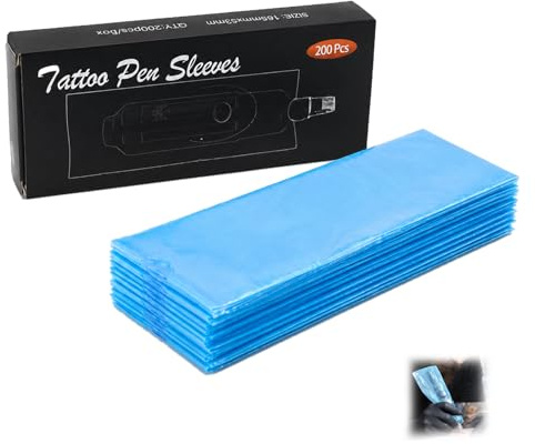200 Pcs Tattoo Machine Covers, Large Disposable Tattoo Pen Bags 7.1× 2.6 / 18 x 6.5 cm Black Plastic Sleeves with Storage Box for Cartridge Machine, Supplies for Artists (Black)