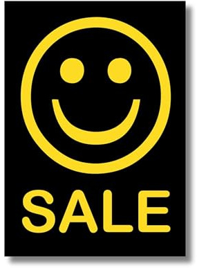 Pokornys – 10x DIN A4 Werbeplakat “SALE” als Kundenstopper für diverse Ladengeschäfte I Werbeschild/Aufsteller für Aktionsartikel & reduzierte Ware I Rabatt Plakat in Schwarz/Gelb mit Simley