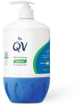 QV Cream with 10% Glycerin (1050g) Rich Protective Moisturiser for Sensitive, Dry Skin, Fragrance Free, Noncomedogenic Body Cream, Hydrating Skin Care for Eczema, Psoriasis, Dermatitis, Pump Bottle