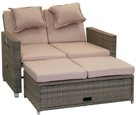 greemotion Rattan-Lounge Bahia Twin, Sofa & Bett aus Polyrattan, indoor & outdoor, 2er Garten-Sofa mit Stahl-Gestell, Daybed zweigeteilt, grau-bicolor, ca. 118 x 99 x 86 cm