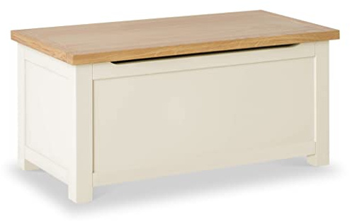 RoselandFurniture Farro Cream Wooden Blanket Box Ottoman Storage Box | Fully Assembled Large Contemporary Painted Trunk, Shoe Storage Bench or Toy Chest for Bedroom, Hallway or Kids Room