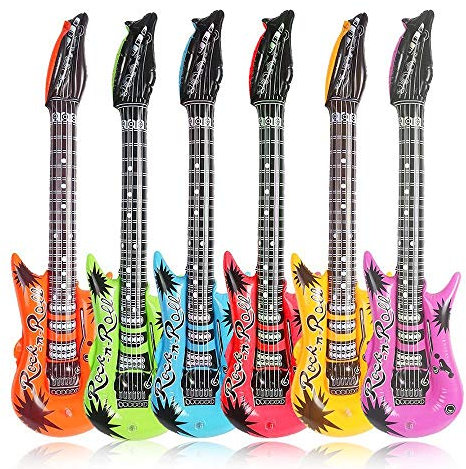 3Pcs Large 90cm Inflatable Guitar Toy for Kids - Blow Up Guitars Rock Star Musical Props Assorted Colors, Reusable for Birhday,Karaoke Hen Party