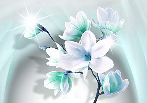 wandmotiv24 Fototapete Magnolie Blüten Türkis, S 200 x 140cm - 4 Teile, Wanddeko, Wandbild, Wandtapete, Blumen, Blütenzweig Abstrakt M1388