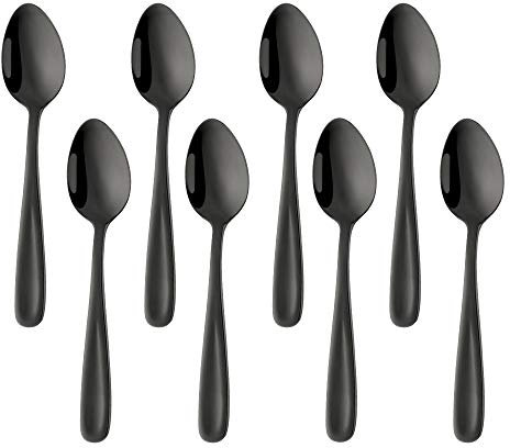 BISDARUN Teelöffel Set Schwarz 8 Stück Edelstahl Kaffeelöffel Mokkalöffel Kuchenlöffel 13,5 CM
