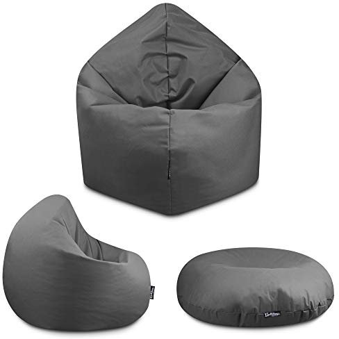 BuBiBag - 2in1 Sitzsack Bodenkissen - Outdoor Sitzsäcke Indoor Beanbag in 32 Farben und 3 Größen - Sitzkissen für Kinder und Erwachsene (100 cm Durchmesser, anthrazit)