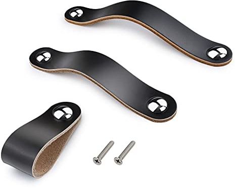 6x Schublade zieht handgemachte Leder Kommode Kabinett Knob Griffe verstellbarer Türgriff Küche zieht Knöpfe mit 22mm Schrauben, Lochabstand: 128mm-schwarz