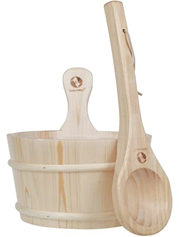 SudoreWell® Lot de seaux de sauna en bois de pin avec seau et louche de qualité supérieure