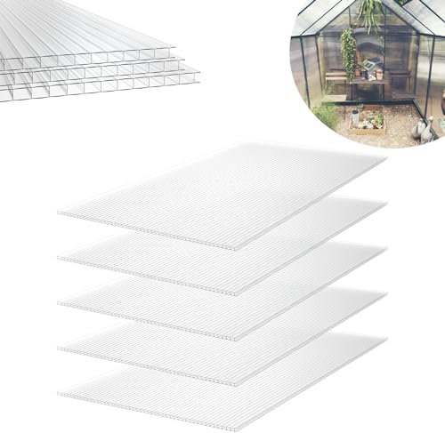 Froadp 14pcs Gewächshausplatten Zuschneidbar Stegplatten UV-Beständigen Polycarbonat Hohlkammerplatten 605x1210x4mm Polycarbonatplatten Transparente Doppelstegplatten für Garten Gewächshäuser