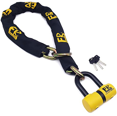 FR SECURITE FR50120L Chaine Antivol Moto + Bloque Disque Moto Mini U, Homologué SRA, Chaîne Lasso Haute Sécurité ø13.5mm 120cm Plus Polyvalent pour Moto, Scooter, Velo, Ancrage, Parking