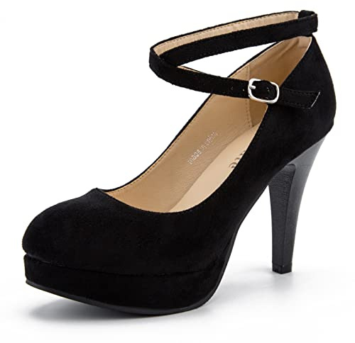 Women's Platform Pumps, Ankle Strap, High Heel, Closed Toe, Party Wedding Dress Shoes Suede Black 40 - US 9
