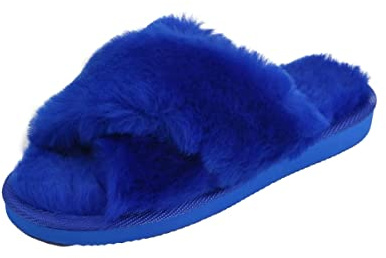 Damen Lammfell Sandalen Florida BLAU echtes Merino Schaffell, dicht & kuschelig weich Schuhgröße EUR 38