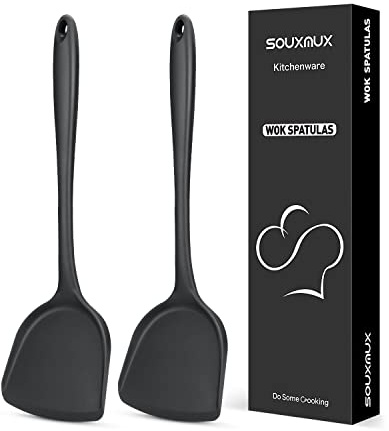 Lot de 2 Spatules Wok en Silicone, Ustensiles de Cuisine Pratiques Antiadhésifs Sans BPA Résistants à la Chaleur Élevée Pour la Cuisson, la Cuisson, le Retournement des Œufs, les Crêpes, les Hamburger