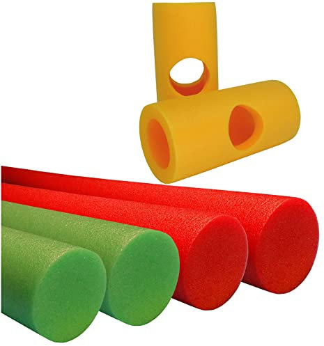 Conipa® - 4 Stück Schwimmnudel (160 x 7 cm) Kinder & Erwachsene INKL. 4 x Loch-VERBINDER (Schaumstoff) - Poolnudel Set ab 3-10 Jahre (Made IN Europe) - Pool Wassernudel (2 x Rot + 2 x Grün)