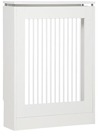 HOMCOM Copritermosifone a Doghe Moderno ed Elegante per la Casa, in MDF e Acciaio, 60x18x84cm, Bianco
