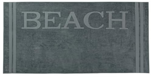 ZOLLNER Strandtuch - kuscheliges und saugstarkes Handtuch in 100x200 cm - waschbar bis 60°C - Baumwolle - mit modernem Schriftzug und Bordüren - Oeko Tex® Zertifiziert