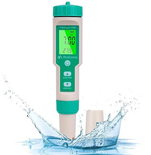 flintronic 4-In-1 PH Messgerät , PH /TDS / EC Temperatur Tester mit Hintergrundbeleuchtung, 0 -14 pH-Messbereich-±0,1 pH-Genauigkeit, PH Wert Messgerät Pool Trinkwasser Schwimmbad Aquarium Pools