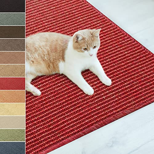 casa pura Katzen Kratzmatte aus Natur Sisal Kratzteppich Kratzmöglichkeiten für Katzen Kratzmöbel für Wand oder Boden - robust & waschba 50 x 100 Rot