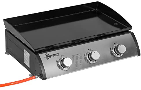 Outsunny Gasgrill aus Edelstahl, 3 Brenner, 9 kW, antihaftbeschichtet, große Grillfläche, 61 x 35,5 cm