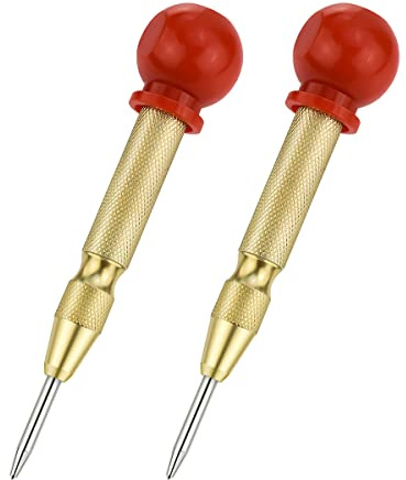 2 Stück automatischer Körner, 12,7 cm Quetsch-Handwerkzeug, Federstanzer mit Kissenkappe, Metallschlag-Mittellochstanzer für Metall, Holz, Glas, Kunststoff (Gold)