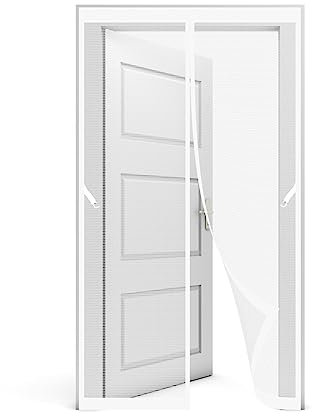 Magnetische Fliegengitter-Tür 120 x 240 cm Fliegenschutz Ohne Bohren Kinderleichte Klebemontage Magnet vorhang Für Balkontü Terrassentür Fenstertüren Garage, Weiß