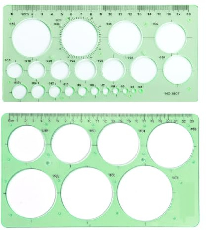 JTKREW Plantilla Geométrica Ovalada y Circular, Paquete de 2 Plantillas de Medición de Plástico Transparente Verde para Oficina, Escuela y Construcción de Edificios - Herramientas de Dibujo